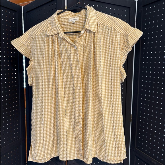 Max Studio Yellow Checkered Button Down Shirt - Picture 1 of 8